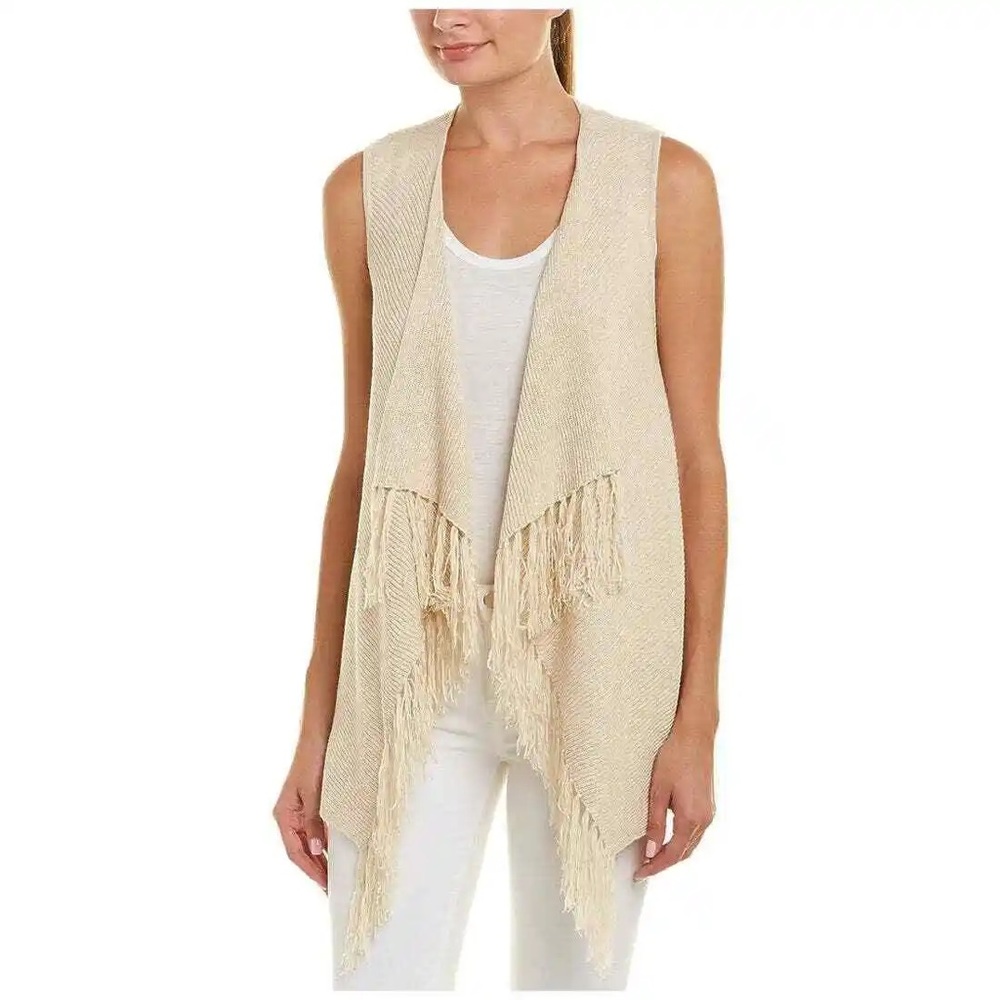 Lily Pulitzer Knit Vest Ivory Metallic gold‎ Fringe Cardigan